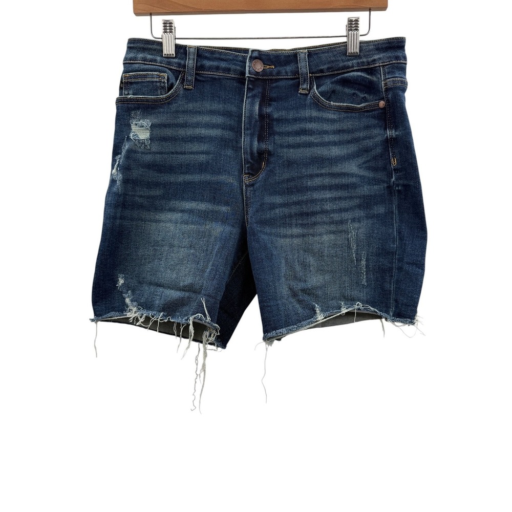 Judy Blue Bailey Got You Covered Shorts L Distressed Frayed High Rise Denim